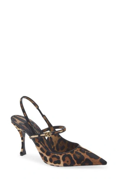 Dolce & Gabbana Dolce&gabbana Leopard Pointed Toe Genuine Calf Hair Slingback Pump In Hk5jf Leo New