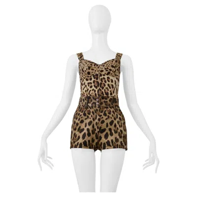 Pre-owned Dolce & Gabbana Dolce And Gabbana Leopard Print Bustier And Shorts Ensemble In Gray