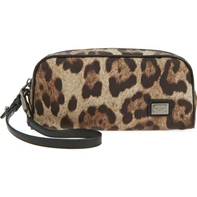 Dolce & Gabbana Dolce&gabbana Leopard Print Dopp Bag In Brown
