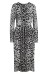 Dolce & Gabbana Leopard-print Long-sleeve Charmeuse Midi Dress In Hi13n Leo Nero Fdo Grigio