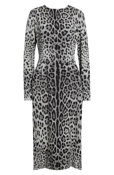 DOLCE & GABBANA DOLCE&GABBANA LEOPARD PRINT LONG SLEEVE CHARMEUSE SHEATH DRESS