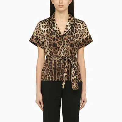 Dolce & Gabbana Leopard Print Silk Shirt In Brown