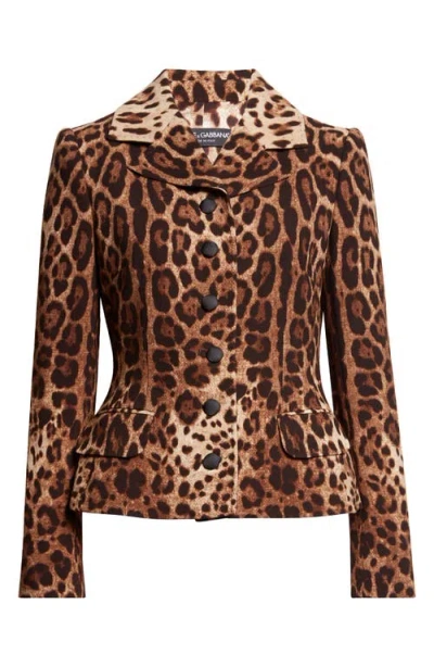 Dolce & Gabbana Dolce&gabbana Leopard Print Single Breasted Wool Crepe Jacket In Animal Print