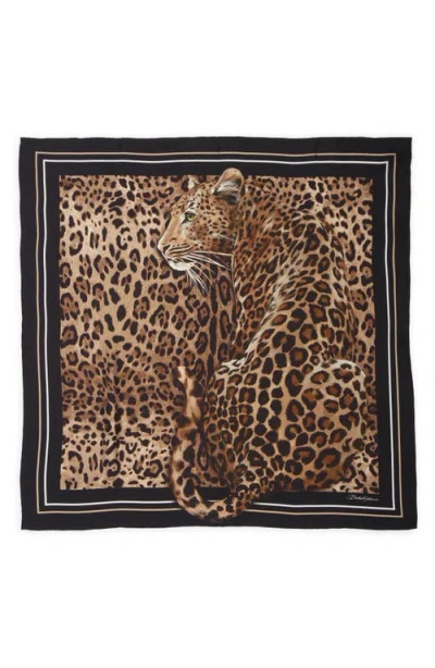Dolce & Gabbana Dolce&gabbana Leopard Square Silk Scarf In Brown