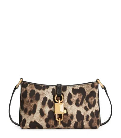 Dolce & Gabbana Lock Leather-trimmed Leopard-print Satin-twill Shoulder Bag In Multi