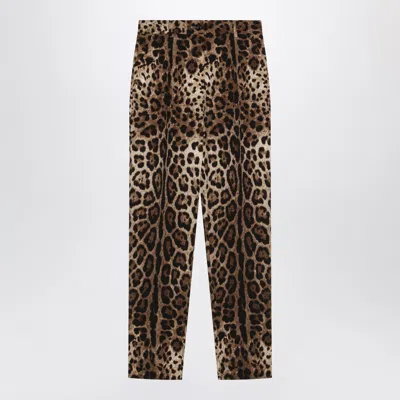 Dolce & Gabbana Dolce&gabbana Leopard-print Stretch Wool Canvas Pants In Brown