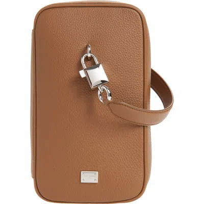 Dolce & Gabbana Lock Calfskin Pouch Bag In Brown