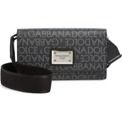 Dolce & Gabbana Dolce&gabbana Logo Coated Jacquard Crossbody Bag In 8b969 Nero/ Grigio