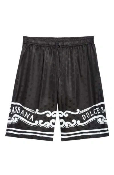 Dolce & Gabbana Dolce&gabbana Logo Jacquard Bandana Print Silk Shorts In N0000 Nero