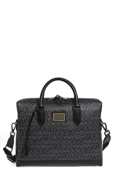 Dolce & Gabbana All-over Jacquard Coated Fabric Briefcase In Black