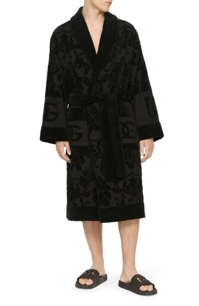 DOLCE & GABBANA DOLCE&GABBANA LOGO JACQUARD COTTON TERRY ROBE