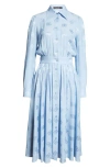 Dolce & Gabbana Silk Satin Jacquard Shirt Dress With Dg Logo In Blue