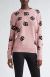 Dolce & Gabbana Wool Sweater With Dg Logo Inlay In F0473 Rosa Polvere Scuro
