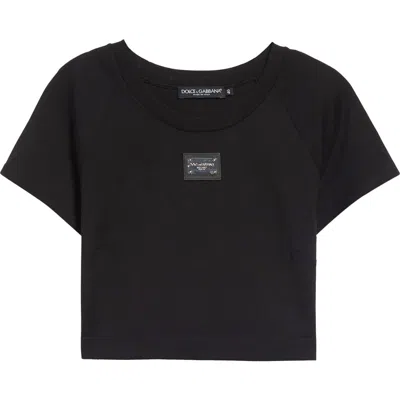 Dolce & Gabbana Dolce&gabbana Logo Plate Crop Top In Black