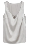 Dolce & Gabbana Satin Tank Top With Dg Logo Pin In N4534 Grigio Chiaro