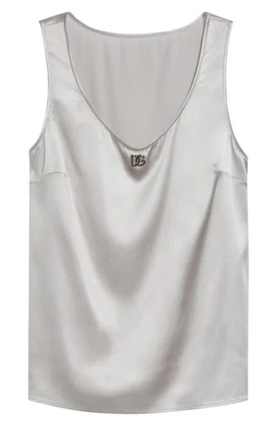 DOLCE & GABBANA DOLCE&GABBANA LOGO SCOOP NECK STRETCH SILK TANK