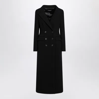 Dolce & Gabbana Double-breasted Long Wool Coat And Pockets In Black
