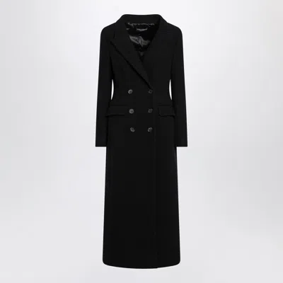 Dolce & Gabbana Double-breasted Long Wool Coat And Pockets In Black