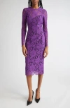Dolce & Gabbana Dolce&gabbana Long Sleeve Cordonetto Lace Sheath Dress In Purple