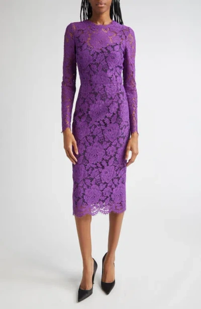 Dolce & Gabbana Dolce&gabbana Long Sleeve Cordonetto Lace Sheath Dress In Purple