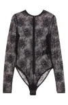 Dolce & Gabbana Dolce&gabbana Long Sleeve Sheer Floral Lace Bodysuit In Black