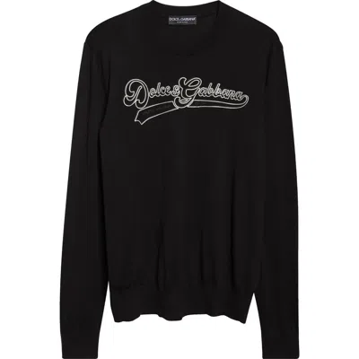 Dolce & Gabbana Virgin Wool Pullover With Embroidery In Black