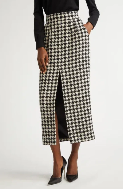 DOLCE & GABBANA DOLCE&GABBANA MACRO HOUNDSTOOTH LONG WOOL & COTTON SKIRT