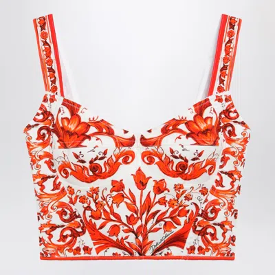 Dolce & Gabbana Dolce&gabbana Maiolica-print Charmeuse Bustier Top In Orange