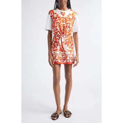 Dolce & Gabbana Dolce&gabbana Majolica Cotton Jersey T-shirt Dress In Orange