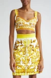 Dolce & Gabbana Majolica Poplin Corset Crop Top In Hg5dq Mix Maiolica L Giall