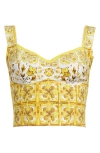 Dolce & Gabbana Maiolica Printed Cropped Cotton-blend Poplin Corset Top In Hg3tn Mix Maiolica Giallo