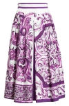 Dolce & Gabbana Pleated Skirt With Maiolica Print In Purple