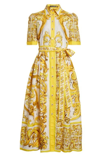 DOLCE & GABBANA DOLCE&GABBANA MAJOLICA PRINT COTTON POPLIN MIDI SHIRTDRESS