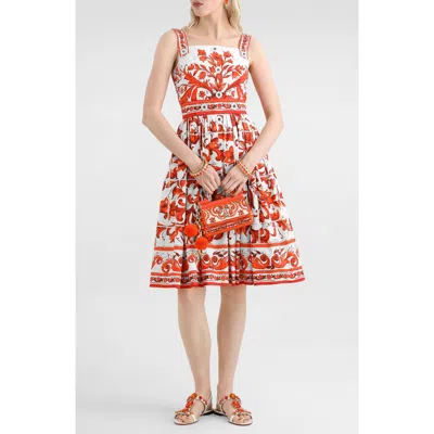 Dolce & Gabbana Dolce&gabbana Majolica Print Cotton Poplin Sundress In S9000 Variante Abbinata