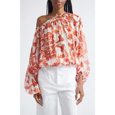 Dolce & Gabbana Dolce&gabbana Majolica Print Off The Shoulder Chiffon Top In Multi