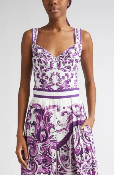 Dolce & Gabbana Dolce&gabbana Majolica Print Poplin Bustier Top In Purple