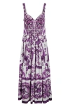 Dolce & Gabbana Women Violet Long Dress With Sweetheart Neckline And All-over Geometric Print In Cot In Purple