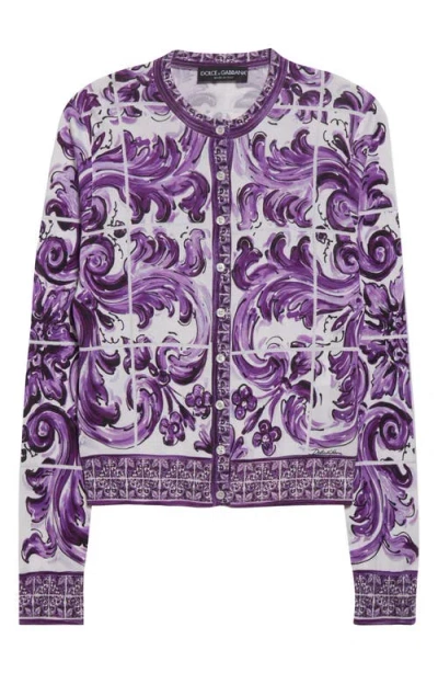 Dolce & Gabbana Dolce&gabbana Majolica Print Silk Cardigan In Purple