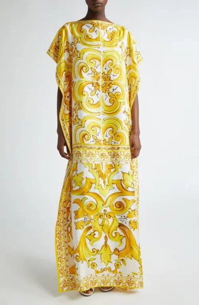 DOLCE & GABBANA DOLCE&GABBANA MAJOLICA PRINT SILK CHARMEUSE CAFTAN DRESS