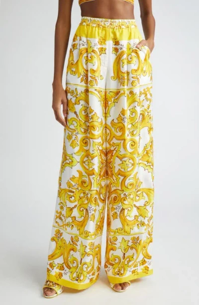 Dolce & Gabbana Wide-leg Silk Trousers In Yellow