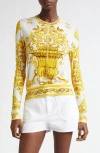 Dolce & Gabbana Dolce&gabbana Majolica Print Silk Sweater In Hg3tn Mix Maiolica Giallo
