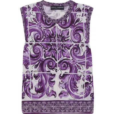 Dolce & Gabbana Dolce&gabbana Majolica Print Silk Sweater In Purple
