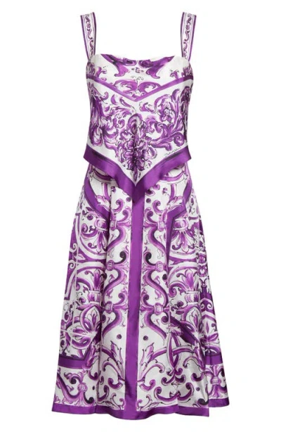 Dolce & Gabbana Dolce&gabbana Majolica Silk Midi Dress In Purple