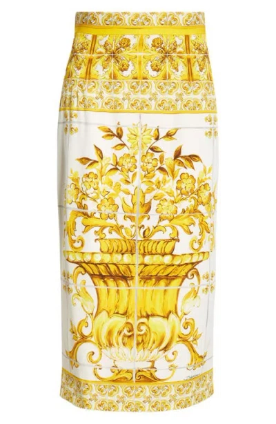 DOLCE & GABBANA DOLCE&GABBANA MAJOLICA STRETCH SILK PENCIL SKIRT