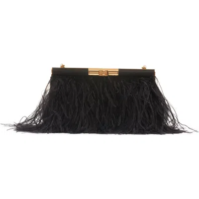 Dolce & Gabbana Dolce&gabbana Marlene Feather Trim Shoulder Bag In 8b956 Nero/nero