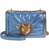 Dolce & Gabbana Devotion Medium Quilted Metallic Chain Shoulder Bag In 8h633 Blu Chiaro Laminato