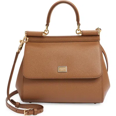 Dolce & Gabbana Dolce&gabbana Medium Sicily Leather Top Handle Bag In Brown