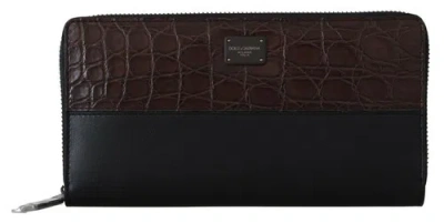 Pre-owned Dolce & Gabbana Dolce&gabbana Men Black Continental Wallet Leather Zip Around Casual Mini Clutch