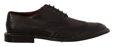 Pre-owned Dolce & Gabbana Dolce&gabbana Men Black Derby Shoes 100% Leather Lace Up Wingtip Booties Eur 43