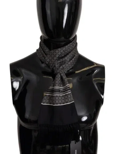 Pre-owned Dolce & Gabbana Dolce&gabbana Men Black Scarf 100% Silk Geometric Print Fringe Casual Shawl Wrap